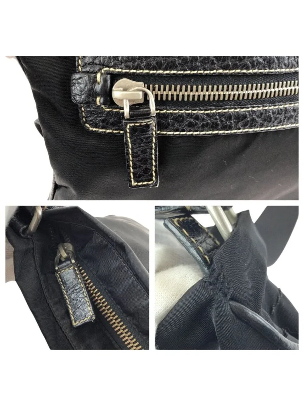Prada Tessuto Black Silver Nylon Leather Shoulder